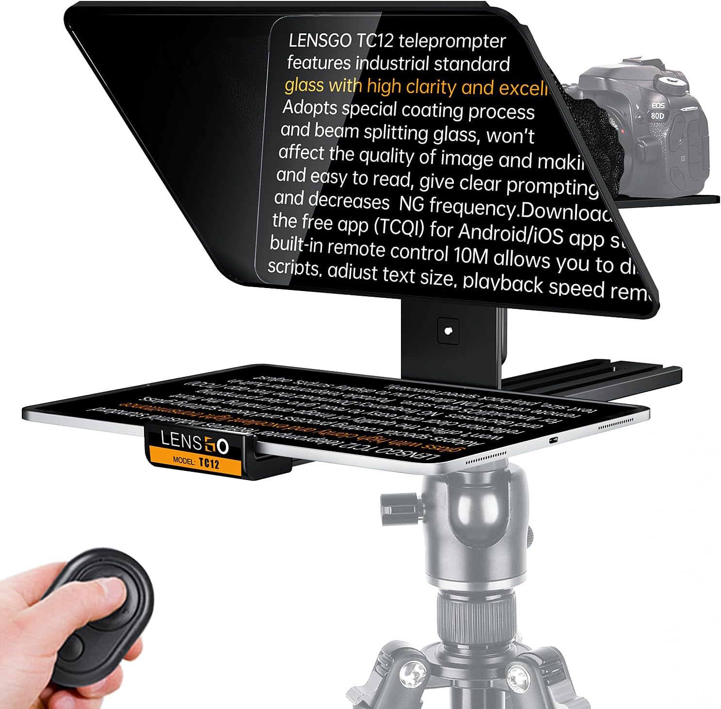 LENSGO Teleprompter for Camera and iPad 12.9'' with Remote Control APP Compatible with iOS/Android for Vlogger,Video, Live Streaming, Interviews,Online Teaching (TC12)