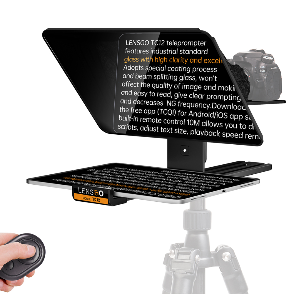 LENSGO Teleprompter for Camera and iPad 12.9'' with Remote Control APP Compatible with iOS/Android for Vlogger,Video, Live Streaming, Interviews,Online Teaching (TC12)
