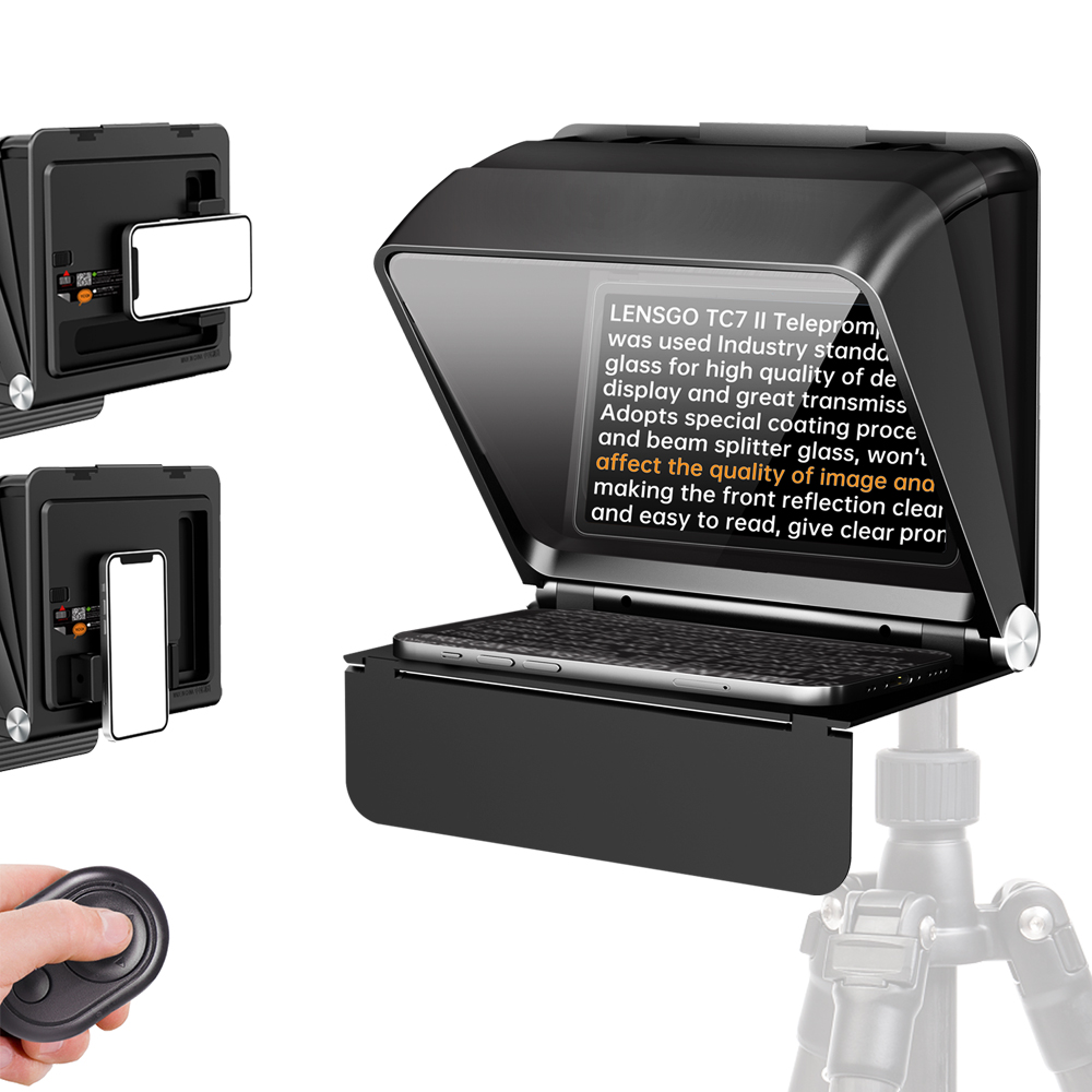 LENSGO Teleprompter for Phone and iPad Mini – 7.9” Portable Prompter with Remote Control, Compatible with iOS & Android App for YouTube, Zoom, Live Streaming, Vlogging, Online Teaching
