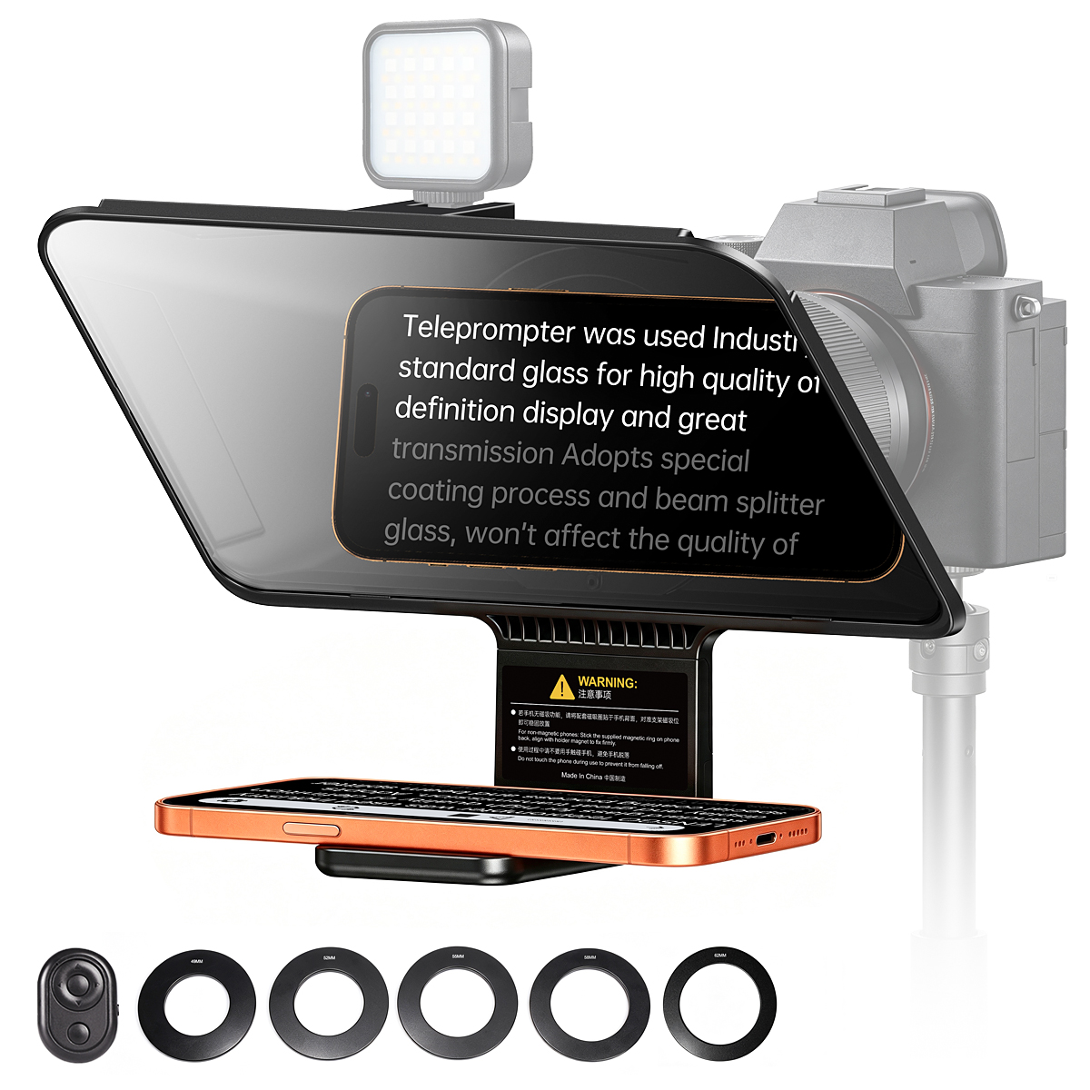LENSGO TCQI 10C Camera Teleprompter for Video Recording, Portable Teleprompter with Magnetic Holder, Bluetooth Remote Control, Lens Adapter Ring, for DSLR Mirrorless Camera Vlog Live Streaming Interview